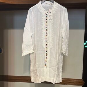 Soft Surroundings White Embroidered zip front Tunic with Colorful mock Buttons